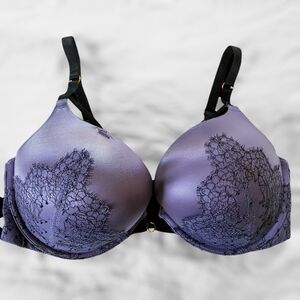 Victoria's Secret Bombshell Plunge 38D Purple and Black Lace Push-up Bra